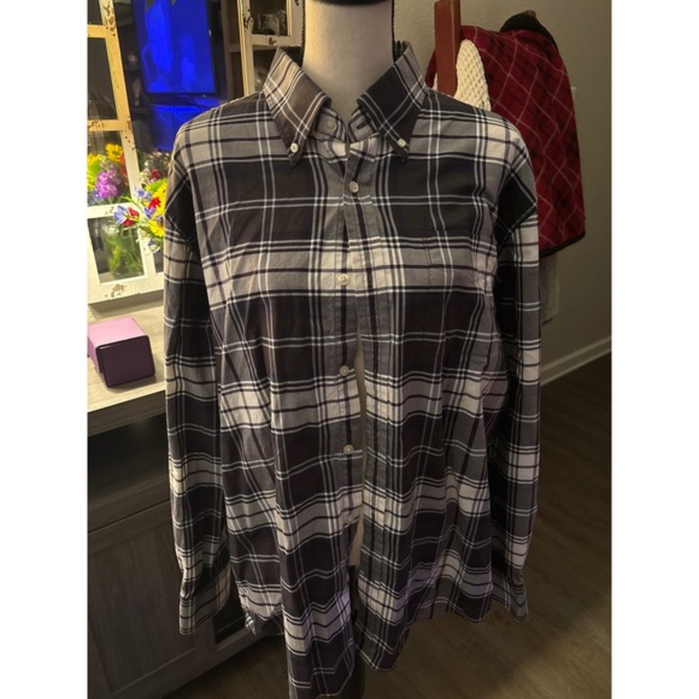 Lincs David Chu button up XL cotton‎ plaid black gray cotton